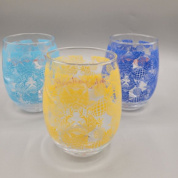 Margaritaville Glassware Jimmy Buffet Glasses Barware Pineapple Prints Set of 3 - Picture 3 of 8